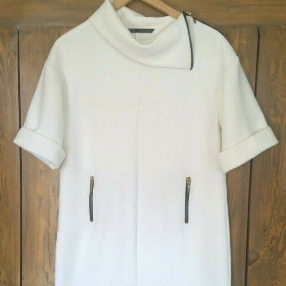 New Zara White Sheath Dress/Tunic Top with Black Accents - Picture 2 of 7